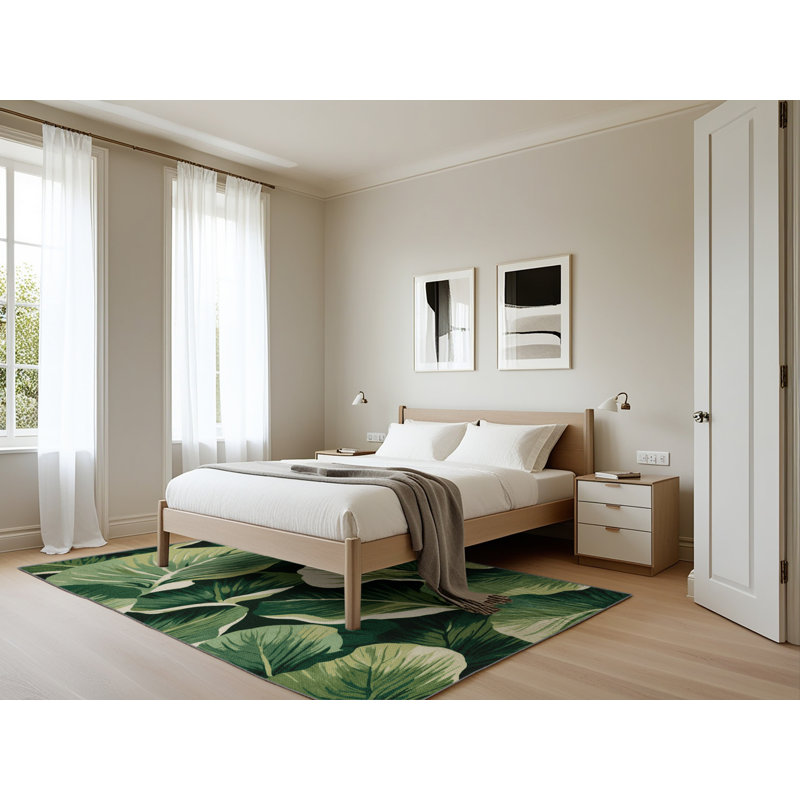 Tapis vert botanique lavable à la machine, Rectangle 5 pi x 7 pi