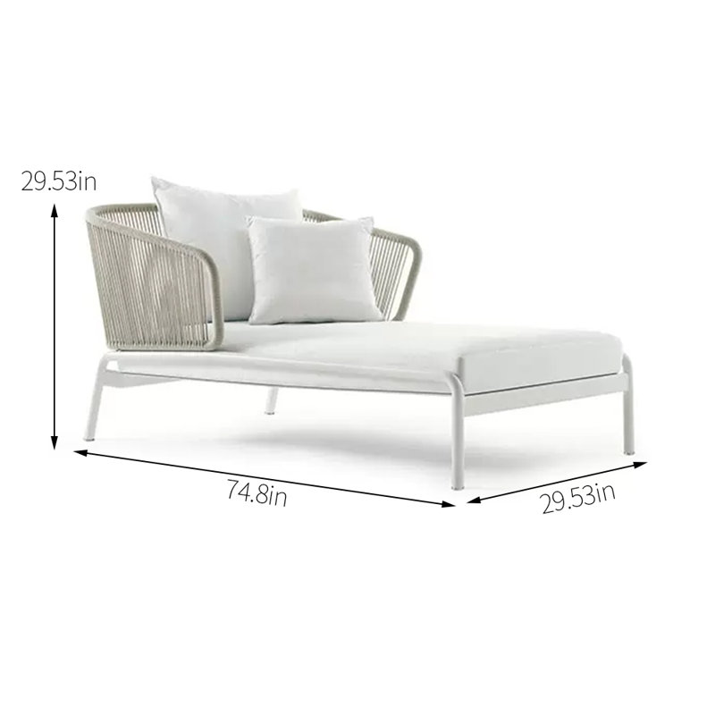 Braided Rope Patio Chaise Lounge Outdoor Metal Chaise Lounge , Cushion Included