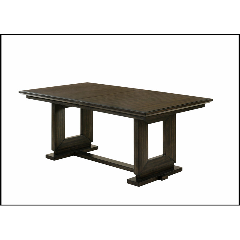 Table de salle à manger rectangulaire extensible de 18 pouces avec base à tréteaux, finition espresso moderne brun foncé, parfaite pour les maisons contemporaines