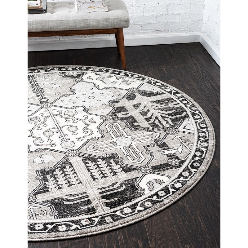 Tapis à motif oriental gris Soledad, Rond 3 pi 3 po