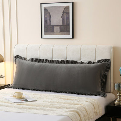 Gray Velvet Body Pillow Cover 20 x54 Body Pillow Cover Dark Gray Ruffles Long Pillowcovers Luxurious and Vintage Pillowcase Set of 1