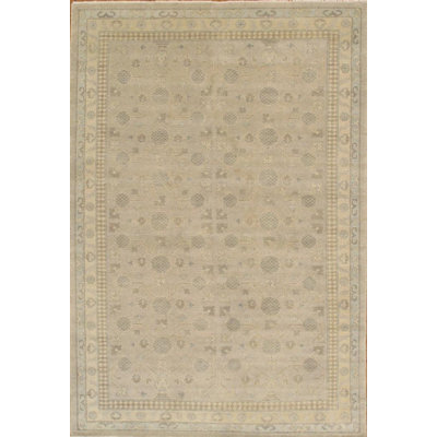 Tapis oriental gris / beige en laine / coton fait à la main 6 pi 2 po x 9 pi 1 po Oriental