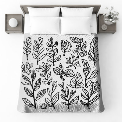 Couvre-lit matelassé à feuilles noires et blanches toutes tailles