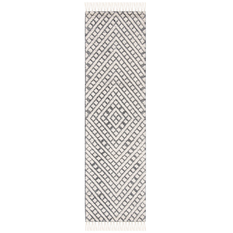 Brashear Hand Loomed Wool/Cotton Rug in Ivory/Black, Runner 2'3" x 8'