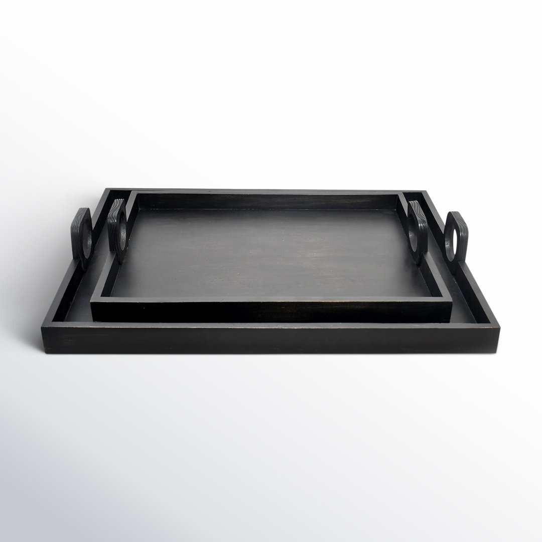 Jullian Black Wood Trays, Mango Wood and Aluminum, 24 and 30 Inches, Set of 2 - 30" x 22" x 5" AllModern