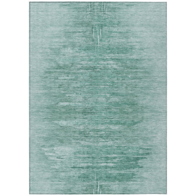 9' X 12' Aqua And Teal Blue Abstract Washable Indoor Outdoor Area Rug
