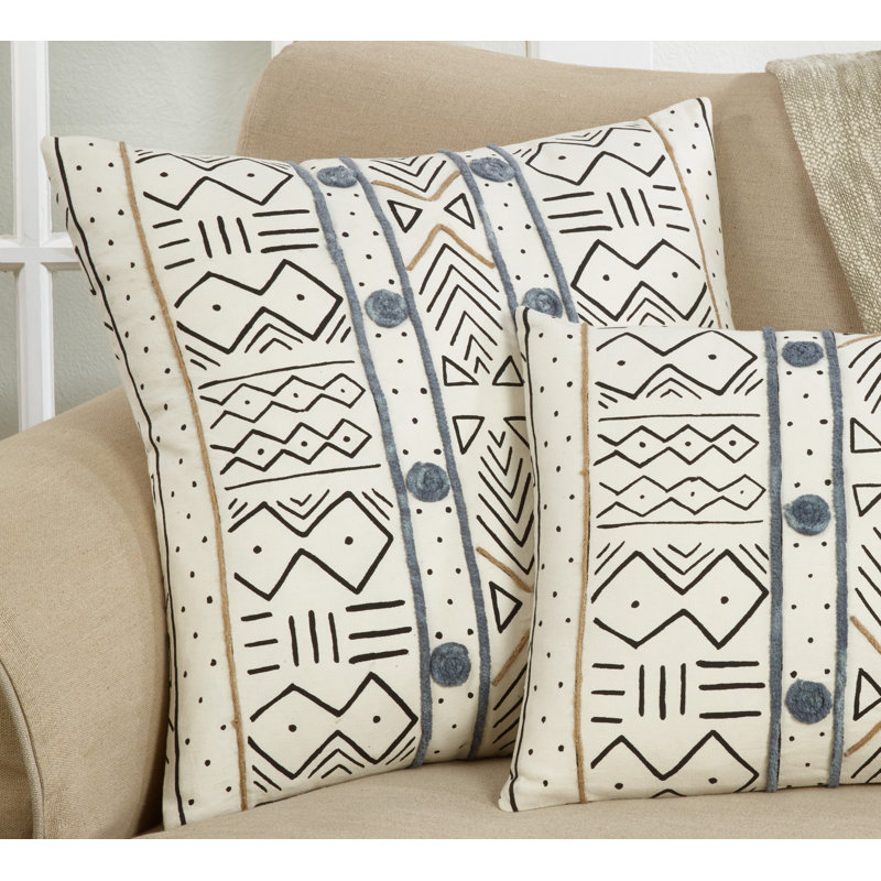 20 in. White Mud Cloth Cotton Throw Pillow Cover