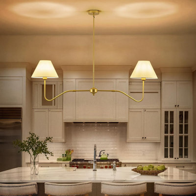 Lustre linéaire moderne 2 lumières pour la salle à manger, îlot de cuisine de 55 pouces avec abat-jour en tissu blanc, luminaires suspendus pour le salon et la chambre à coucher