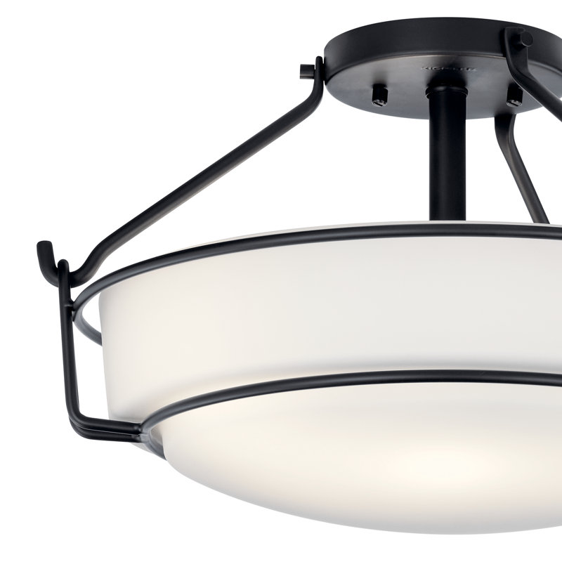 Horan Glass Semi Flush Mount, Black