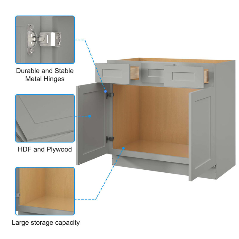 Armoire de cuisine avec meuble-lavabo en contreplaqué prêt à assembler, Gris