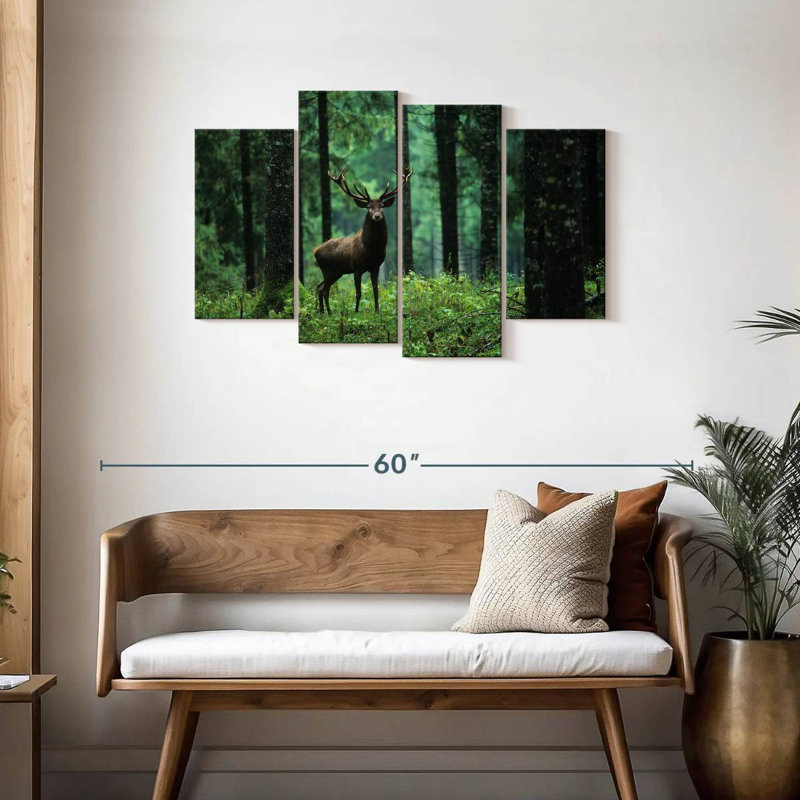 Wapiti en forêt, H 27 po x l 43 po