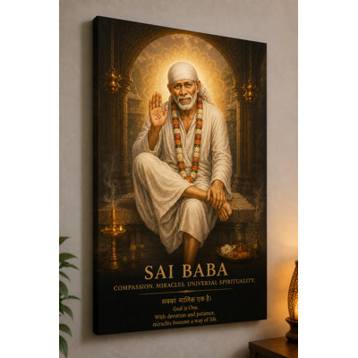 Large Sai Baba Compassion Miracles Wall Art Canvas Print 24x36 Inch Spiritual Hindu Devotional Decor for Prayer Room Living Room Home Decor - Ready to hang