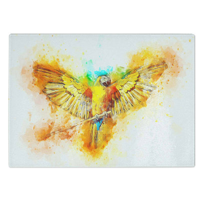 Glass Macaw Parrot With Wide Wings in Abstract Chopping Board