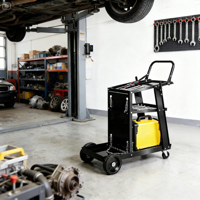 27.75" Welding Cart Trolley Handle & Safety Chains 3-Layer Storage 100 Lb Capacity 360° Wheels