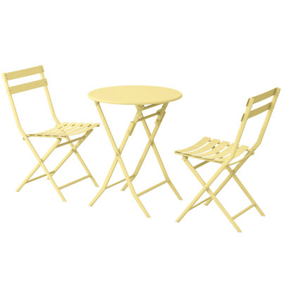3 Patio Bistro , Yellow - Metal Chairs And Table With Foldable Function For Decks 3 Piece Outdoor Relaxation