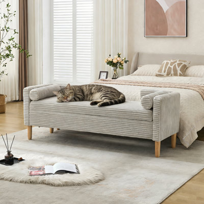 Upholstered Flip Top Storage Bench With Bolster Pillows