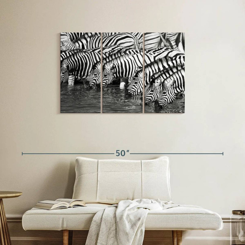 Brampt Etosha buvant des zèbres, H 24 po x l 38 po
