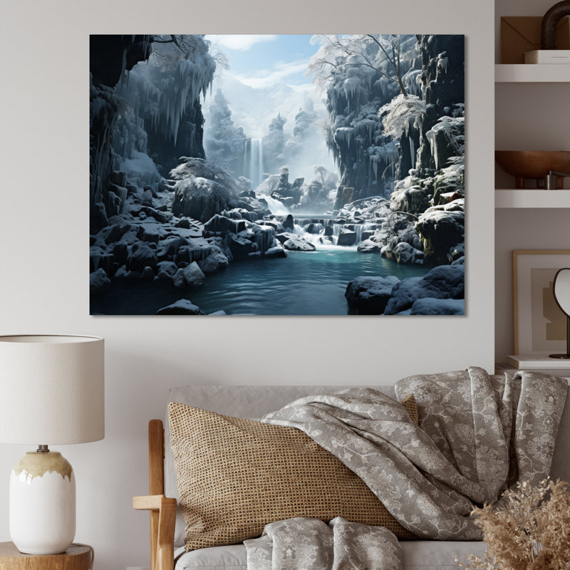 «Grey White Waterfall Frozen Symphony IV», reproduction sur toile, Toile tendue, H 16 po x l 32 po x P 1 po