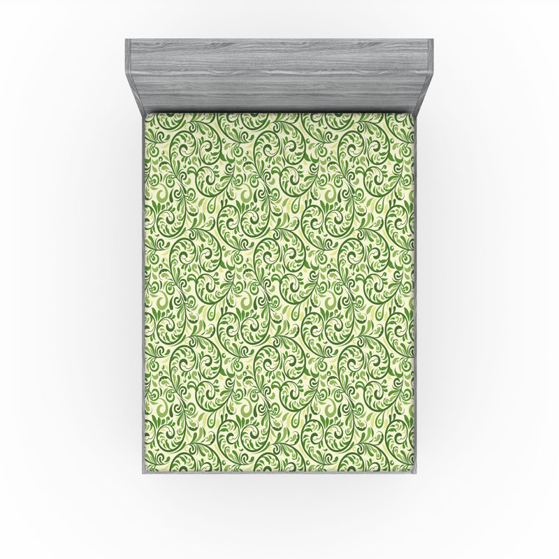 Drap-housse Ambesonne, paquet de 2, Vert pâle, vert fougère / floral, Drap-housse de taille très grand