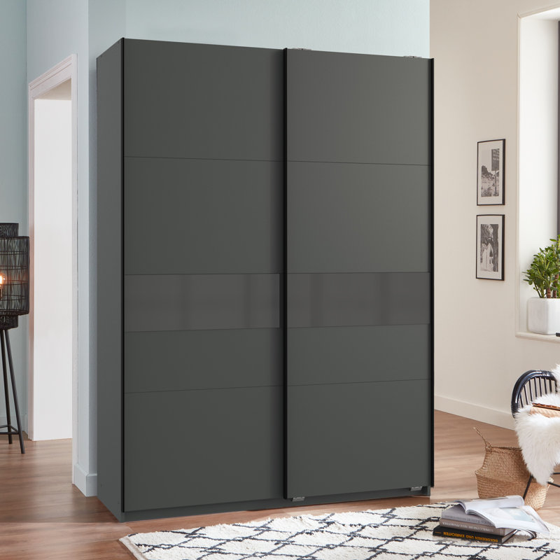 Chaska 2 Door Wardrobe, 198cm H x 135cm W x 64cm D, Premium Plus, Graphite/Glass Grey