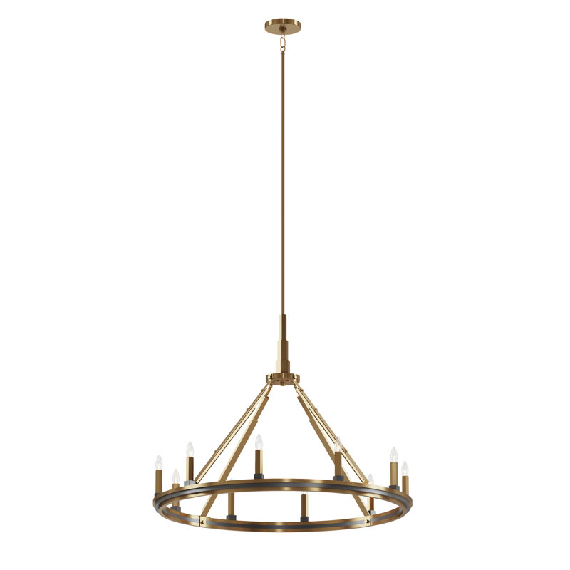 Emmala 10 - Light Wagon Wheel Chandelier, Brushed Natural Brass