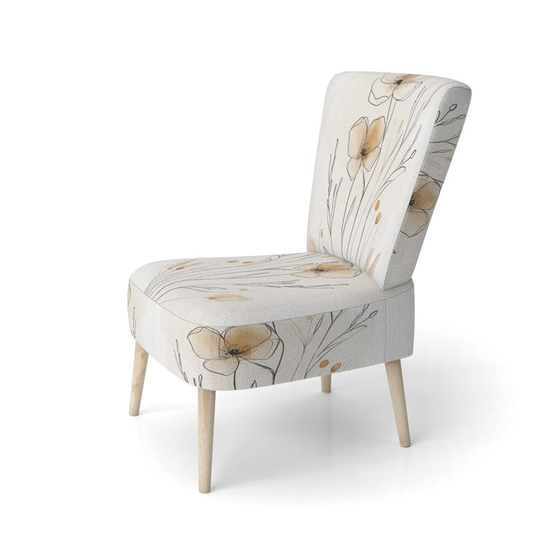 Chaise d'appoint abstraite rembourrée à motif floral - ligne minimaliste florale beige, Side Chair Armless