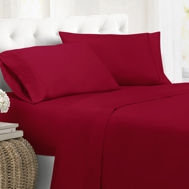 Soft Microfiber Sheet Set - Basics by Wayfair™, Queen Sheet Set with 4 Pillowcases, Burgundy