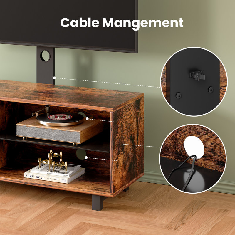 Rustic Brown Particle Board TV Stand with Mount and Storage Cabinet