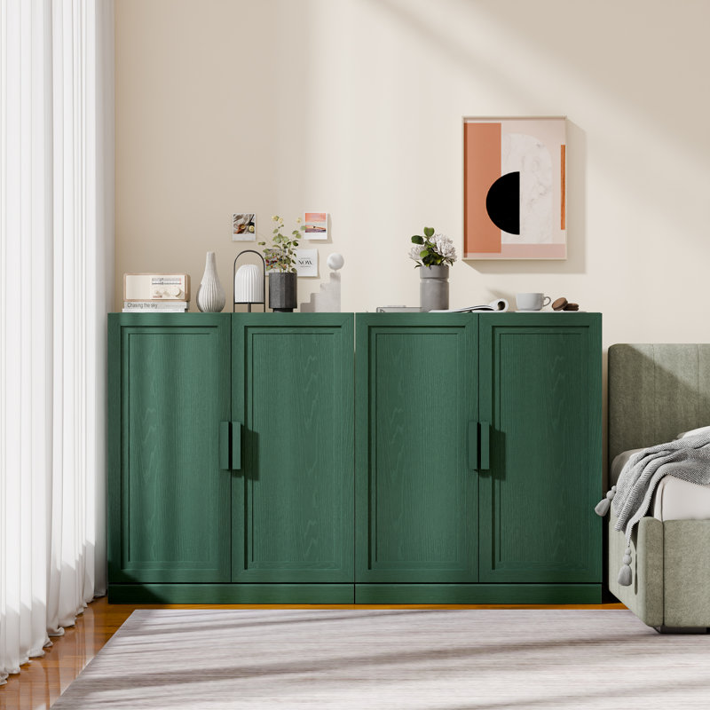 Armoire de rangement moderne à 4 portes avec tablettes réglables 62 po Modern, 36" H x 62" W x 16" D, Vert forêt