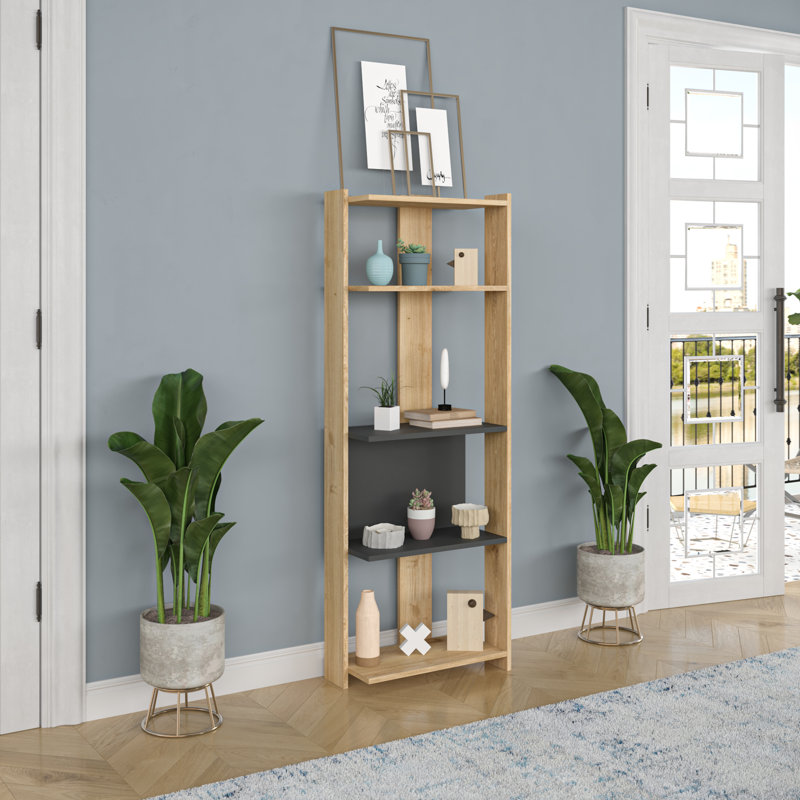 Hollier Geometric Bookcase, Oak/Anthracite
