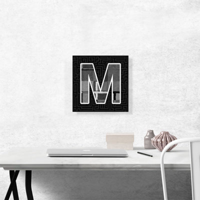 Art moderne noir et blanc, lettre M - impression sur toile tendue