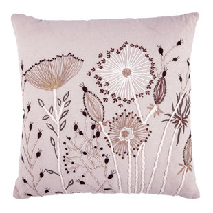 Summer 1 Cotton Embroidered Square Decorative Pillow Beige 18x18"