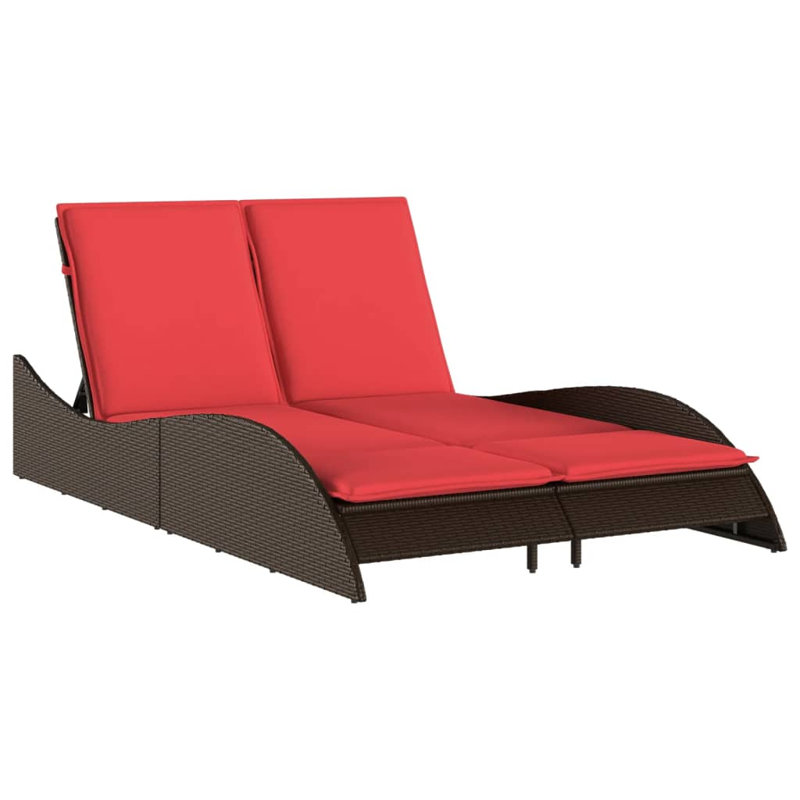  Sun Lounger With Cushions Brown 44.9"X80.7"X28.7" Poly Rattan, Red Cushion/Brown Frame