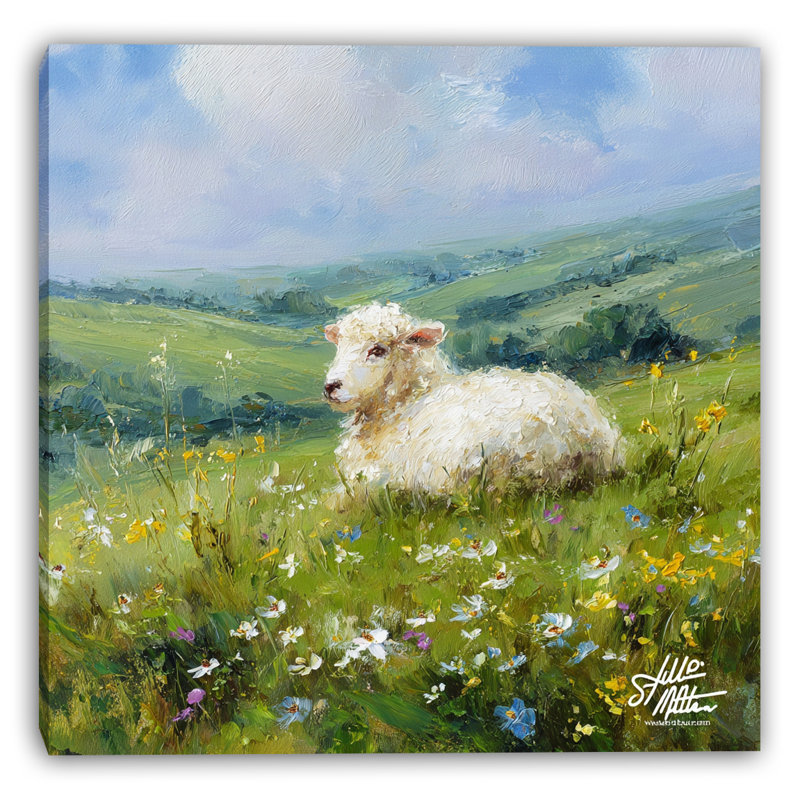 Art mural sur toile Peaceful Meadow Sheep, H 20 po x l 20 po