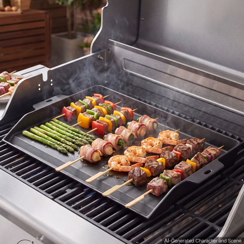 Cast Iron Griddle 23x16 inch Flat Top Pre-Seasoned Plate Handle, for BBQ Eggs Burger, Even Heat Distribution, Non-Stick Portable Rectangular Family Cookware for Outdoor Gas Grill/Stove, Oven