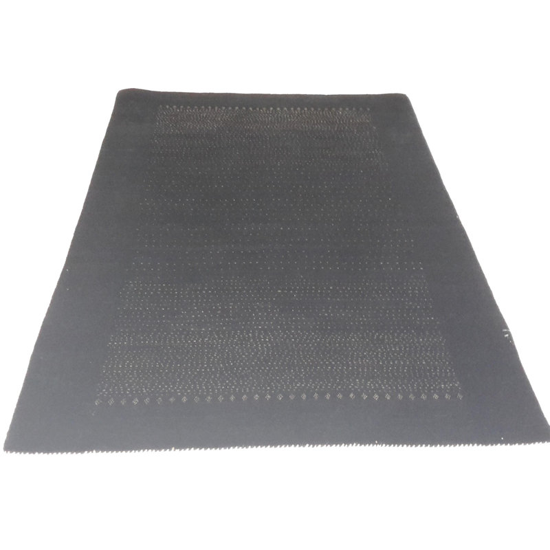 No Pattern and Not Solid Color Handmade Rectangle 4' x 6' Wool/Cotton Area Rug in Black