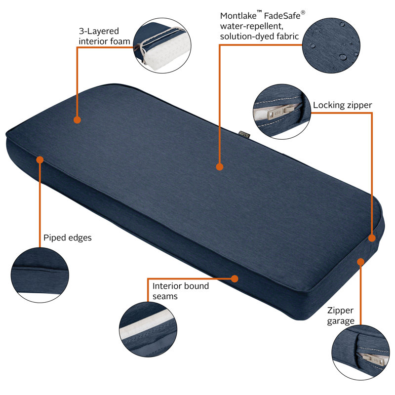 Pina Outdoor 3'' Bench Seat Cushion, Heather Indigo Blue