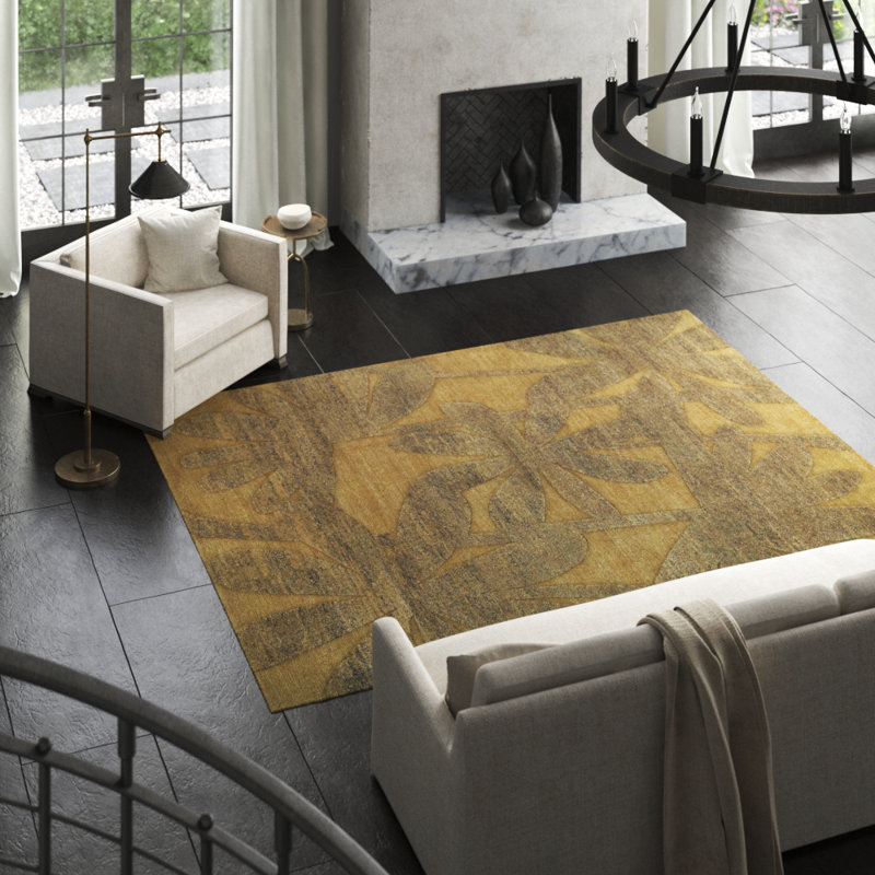 Paradise Floral Area Rug in Gold/Taupe, Rectangle 2' x 3'