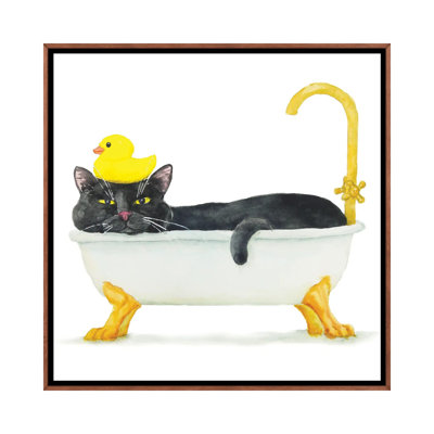 " Bathing Black Cat " Painting Print
