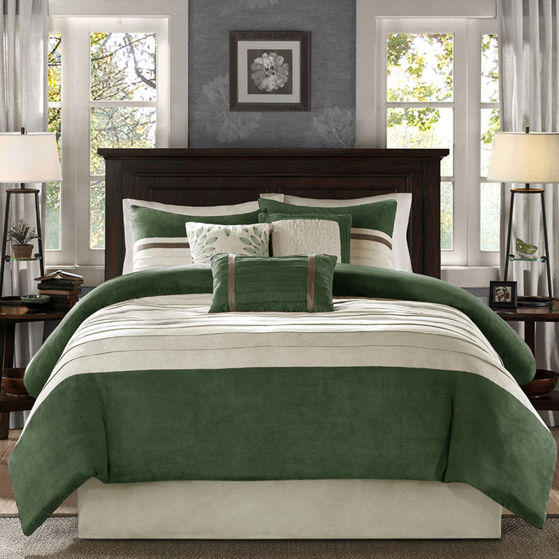 Édredon en faux suède 7 pièces pour très grand lit - microsuède doux et coussin décoratif, Vert