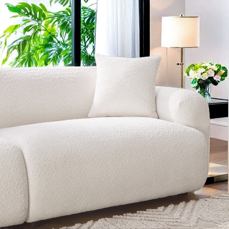 90 " Polyester Modern 3-Seater Sofa Couch with Pillows, Boucle Sofa with Round Armrest for Livingroom and Bedroom