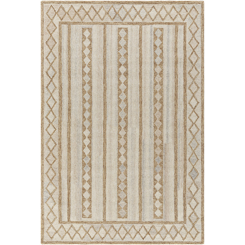 Rectangle Kardelen Wool Area Rug with Non-Slip Backing, Rectangle 2' x 3'