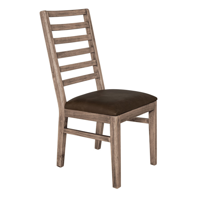 Ensemble de 2 chaises d'appoint Eray, dossier en échelle, teck, similicuir, Brun