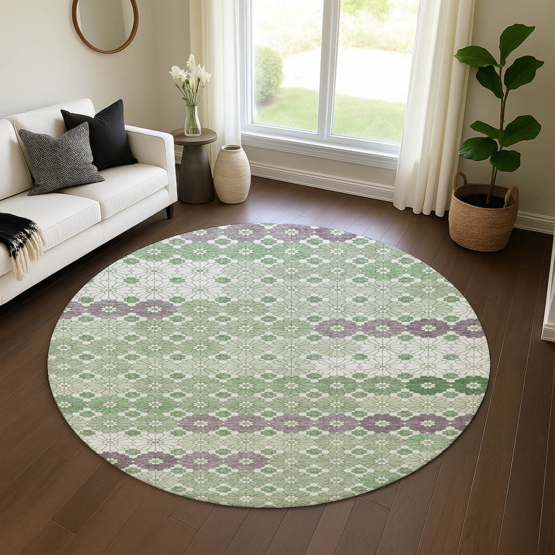 Premium Machine Washable Slesnick AMF1678 Geometric Rug, Round 8'