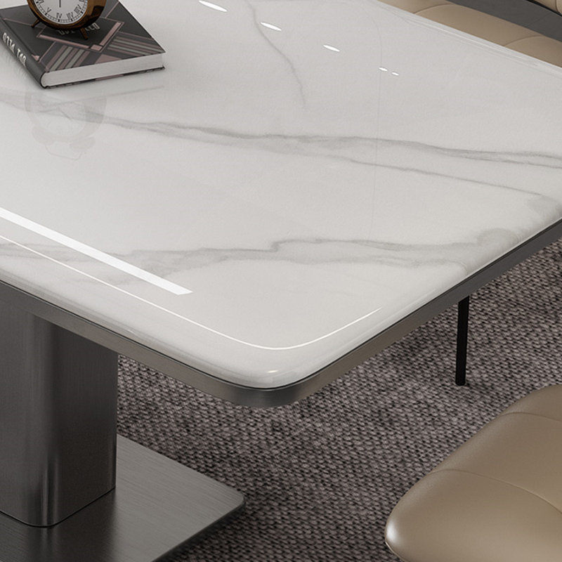 Rectangular Simple Faux Marble Dining Table Set, 29.52"H x 62.99"L x 33.46"W