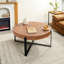 Charmante table basse ronde avec un design distinctif en bois et pieds dorés pour le salon, parfaite pour les intérieurs modernes et classiques.-306903702-306903703