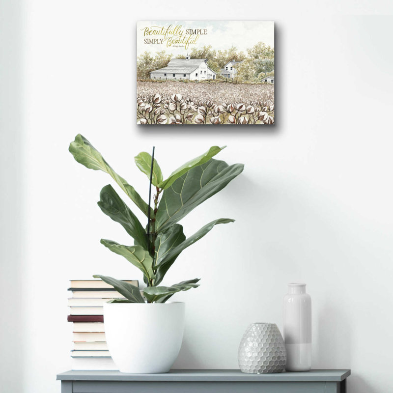 «Beautifully Simple Cotton Farm» par Cindy Jacobs, art mural en verre acrylique, H 12 po x l 16 po x P 0,13 po