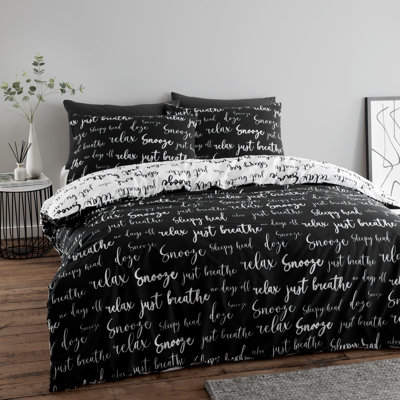 Script Text Black/White Reversible Duvet Cover Set