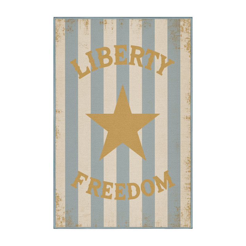 Soft Plush Fellman July 4Th Modern & Contemporary Abstract Area Rug in Beige – SkyBlue Binding, 7x10