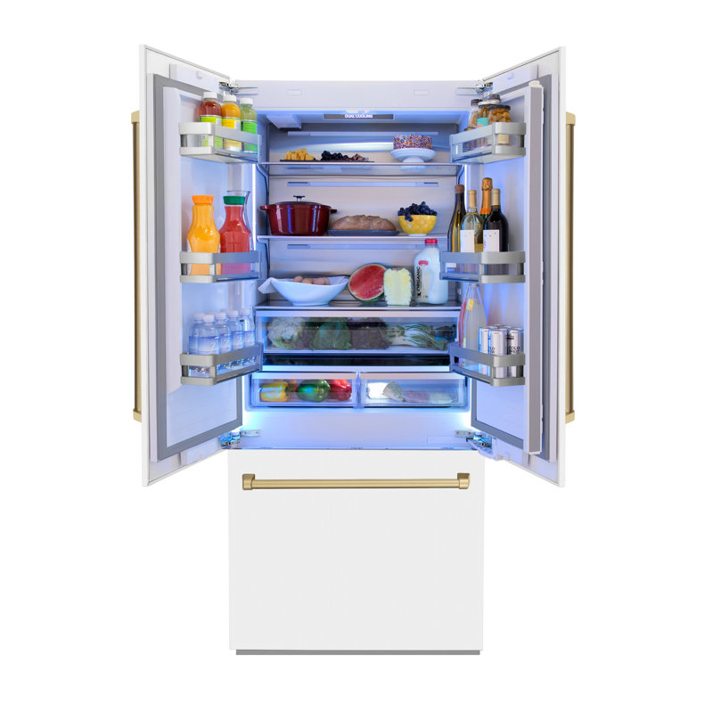 ZLINE Autograph Edition 36 in. Built-In Refrigerator in White Matte, Champagne Bronze